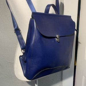 Blue Faux Leather Backpack